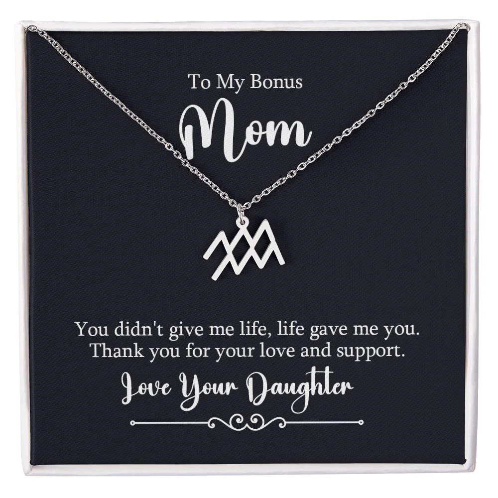 Bonus Mom Life Gave Me You Aquarius Zodiac Necklace Silver Tone Standard Box